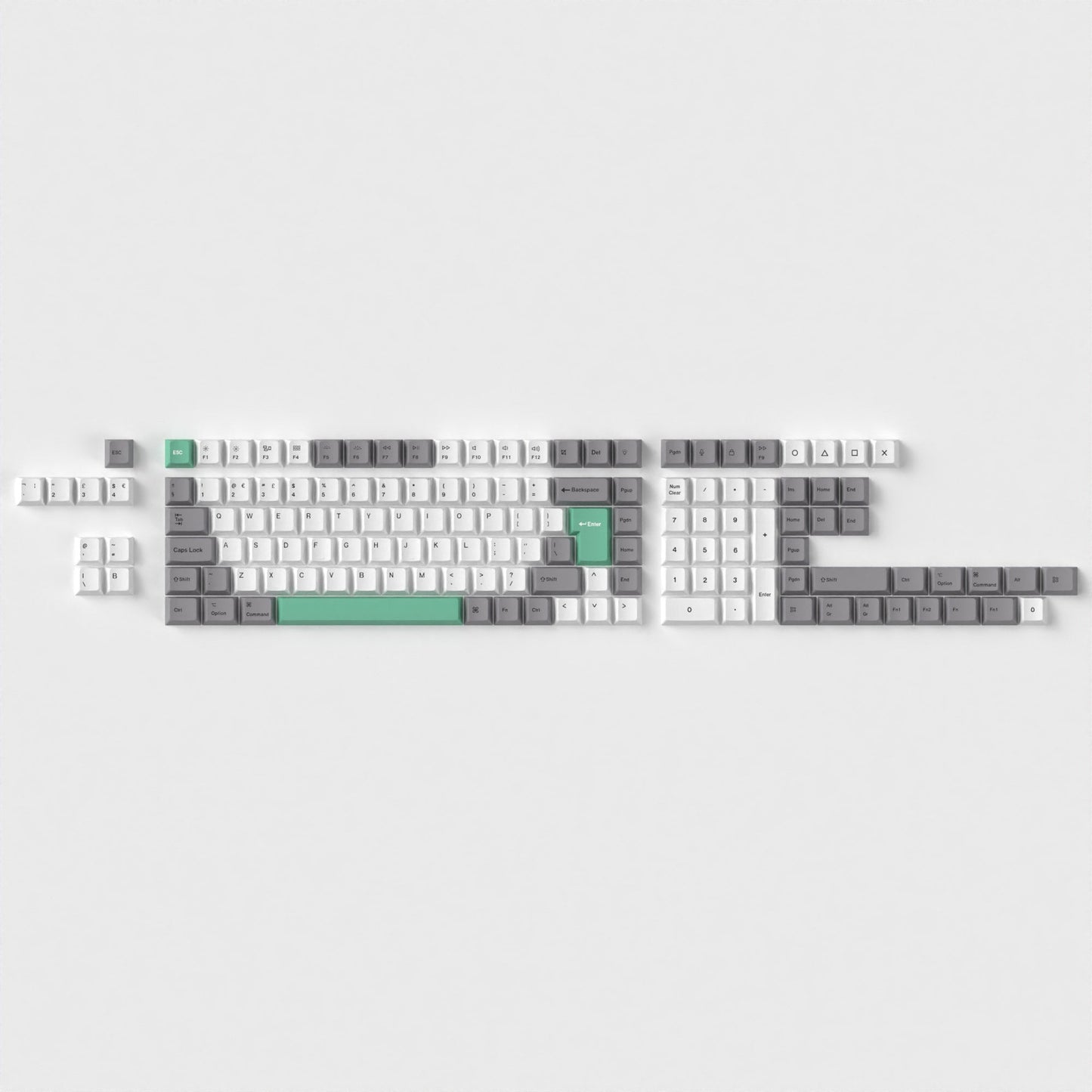 Cherry Profile Dye Sub PBT Full Set Keycap Set Gray White Mint UK ISO