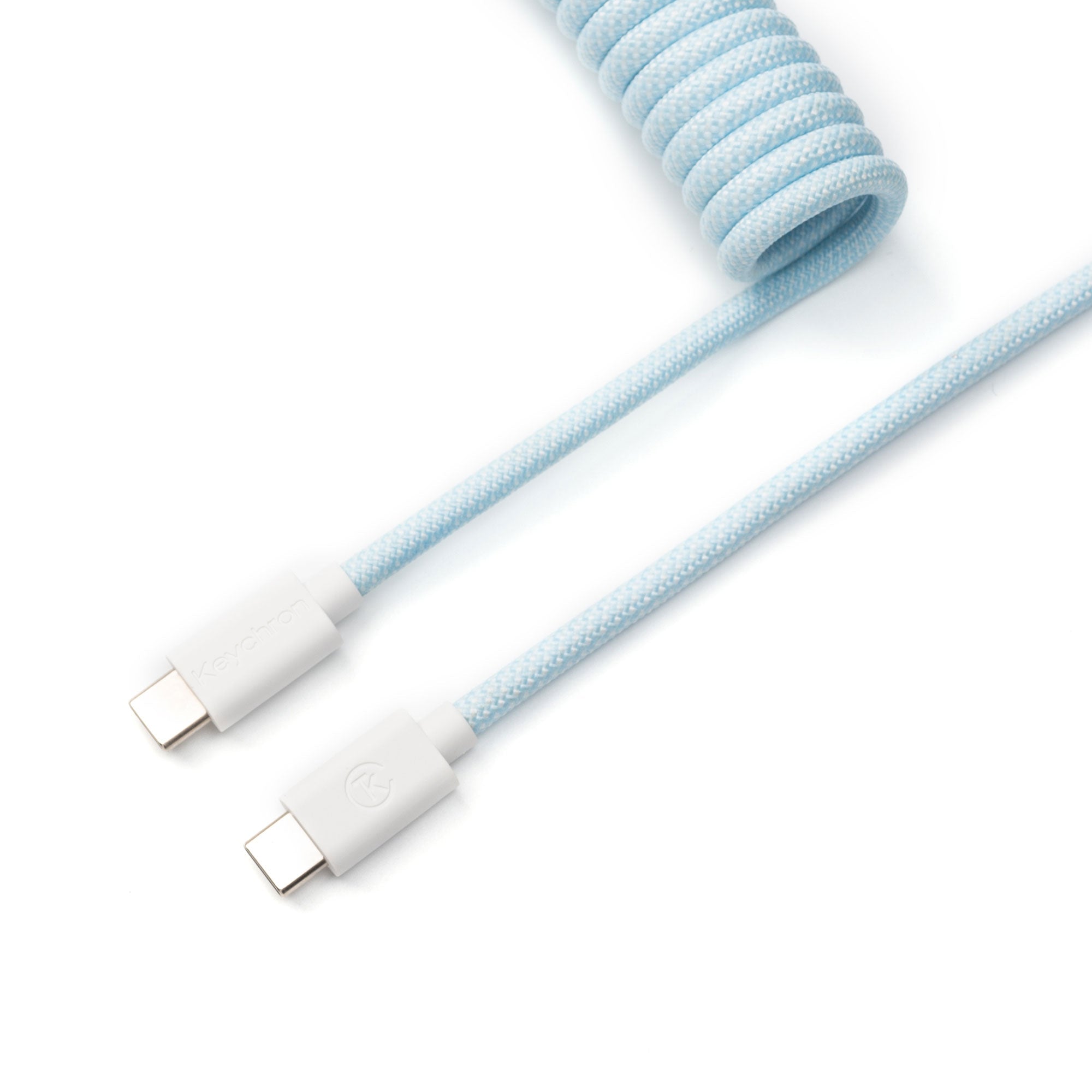 Keychron custom coiled aviator USB type-C cable for keyboards light blue color